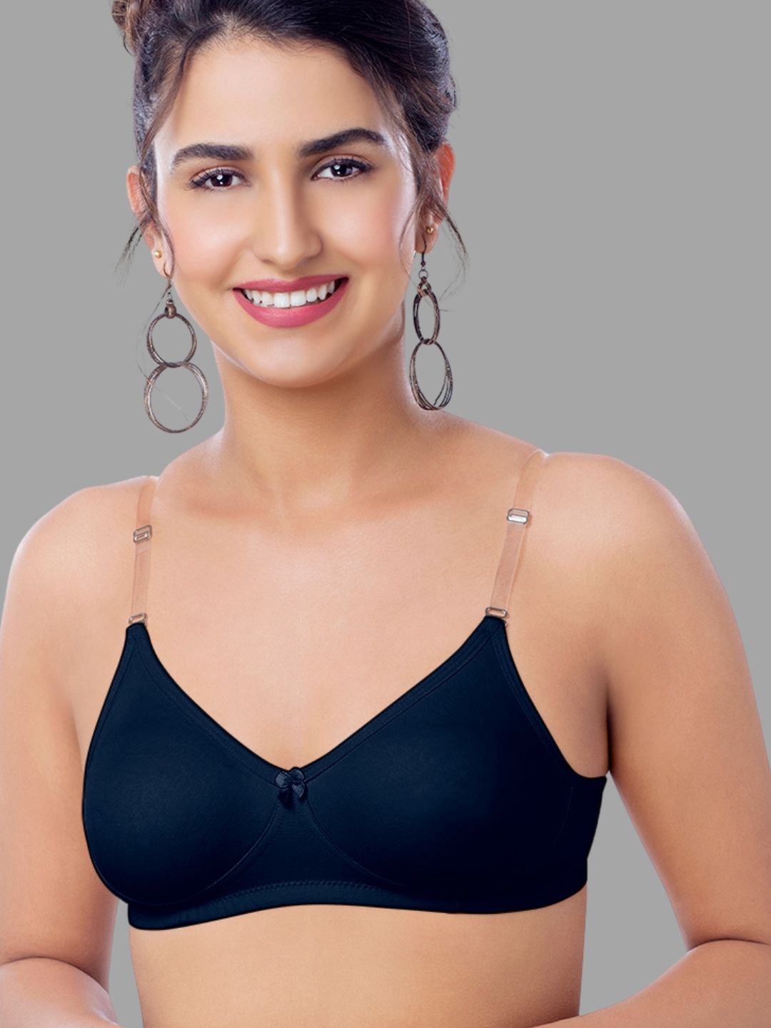 

BRIDA LADIES INNERWEAR Women Medium Coverage Rapid-Dry Transparent Straps T-shirt Bra, Navy blue