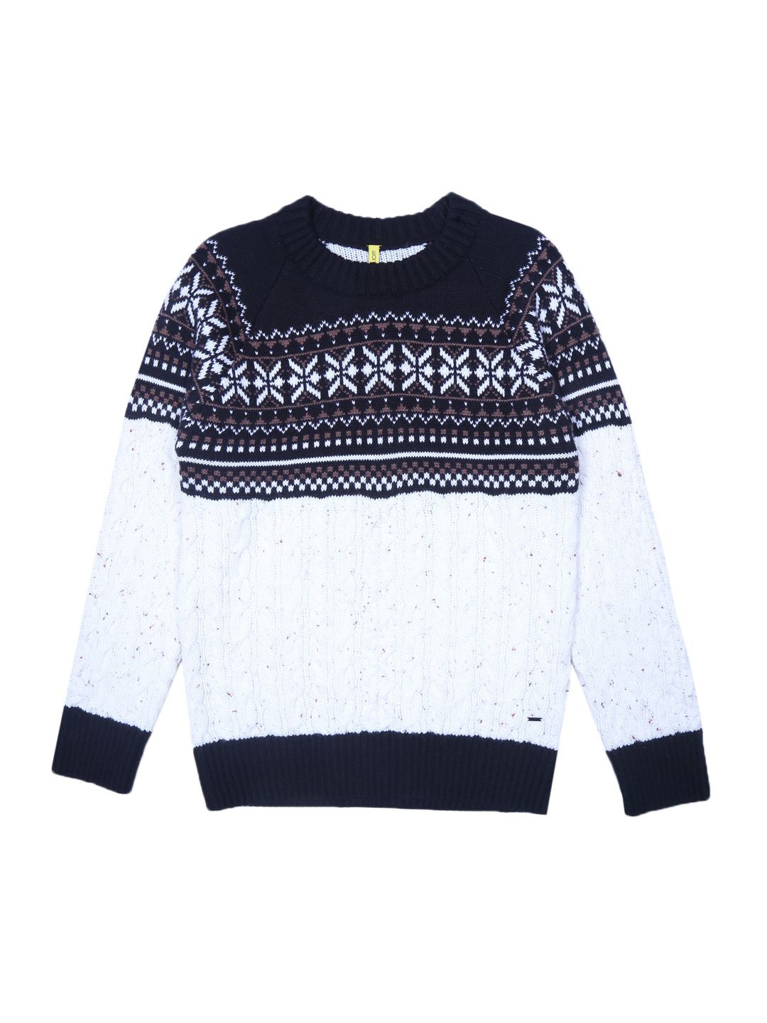 

Gini and Jony Boys Acrylic Fair Isle Printed Pullover Sweaters, White