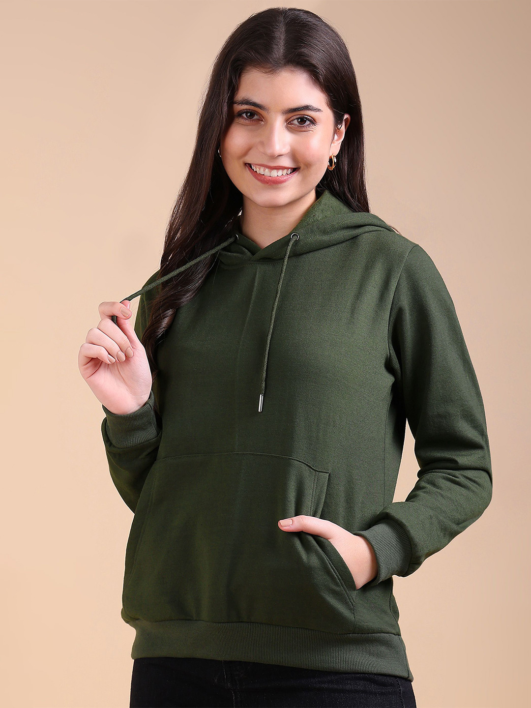 

Adyavastram Women Hooded Sweatshirt, Olive