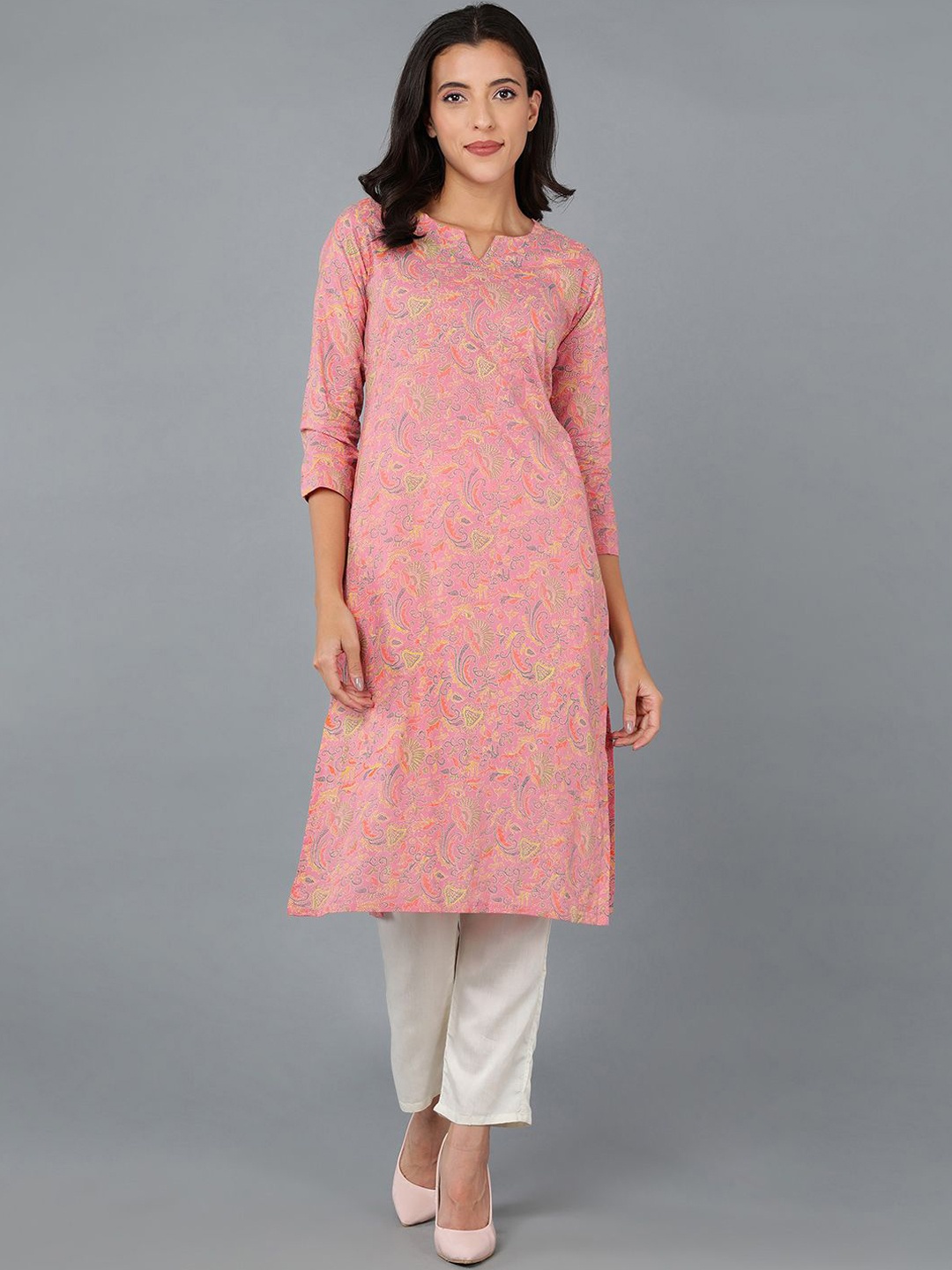 

KALINI Kalamkari Printed Cotton Straight Kurta, Pink