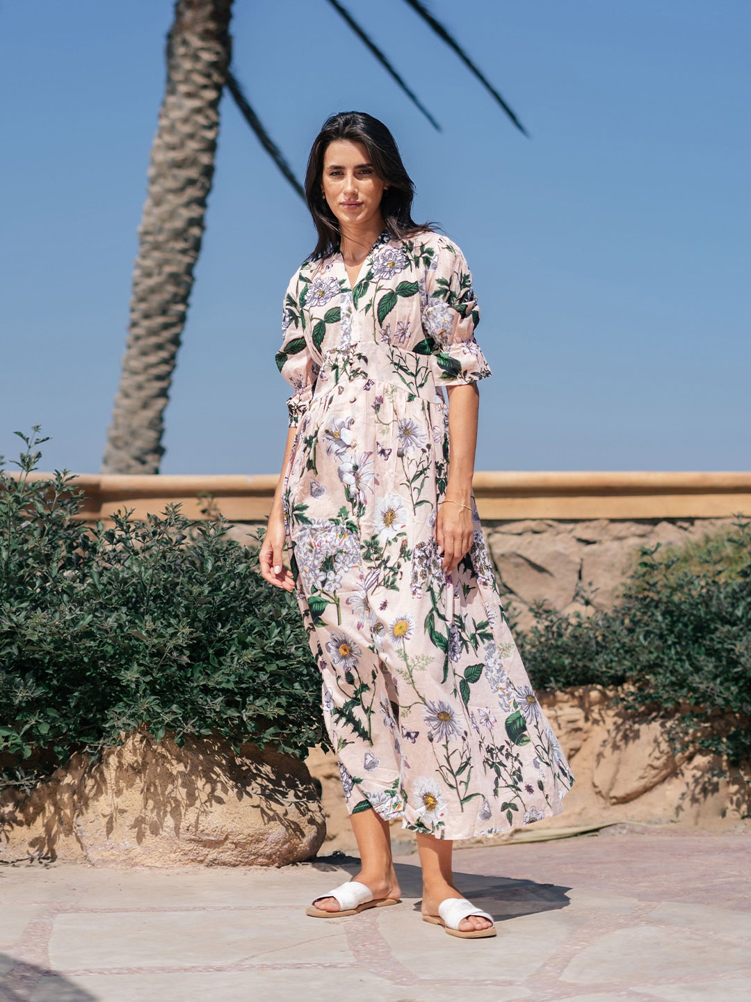 

SANSKRUTIHOMES Women Floral Printed Cotton Maxi Ethnic Dresses, Peach