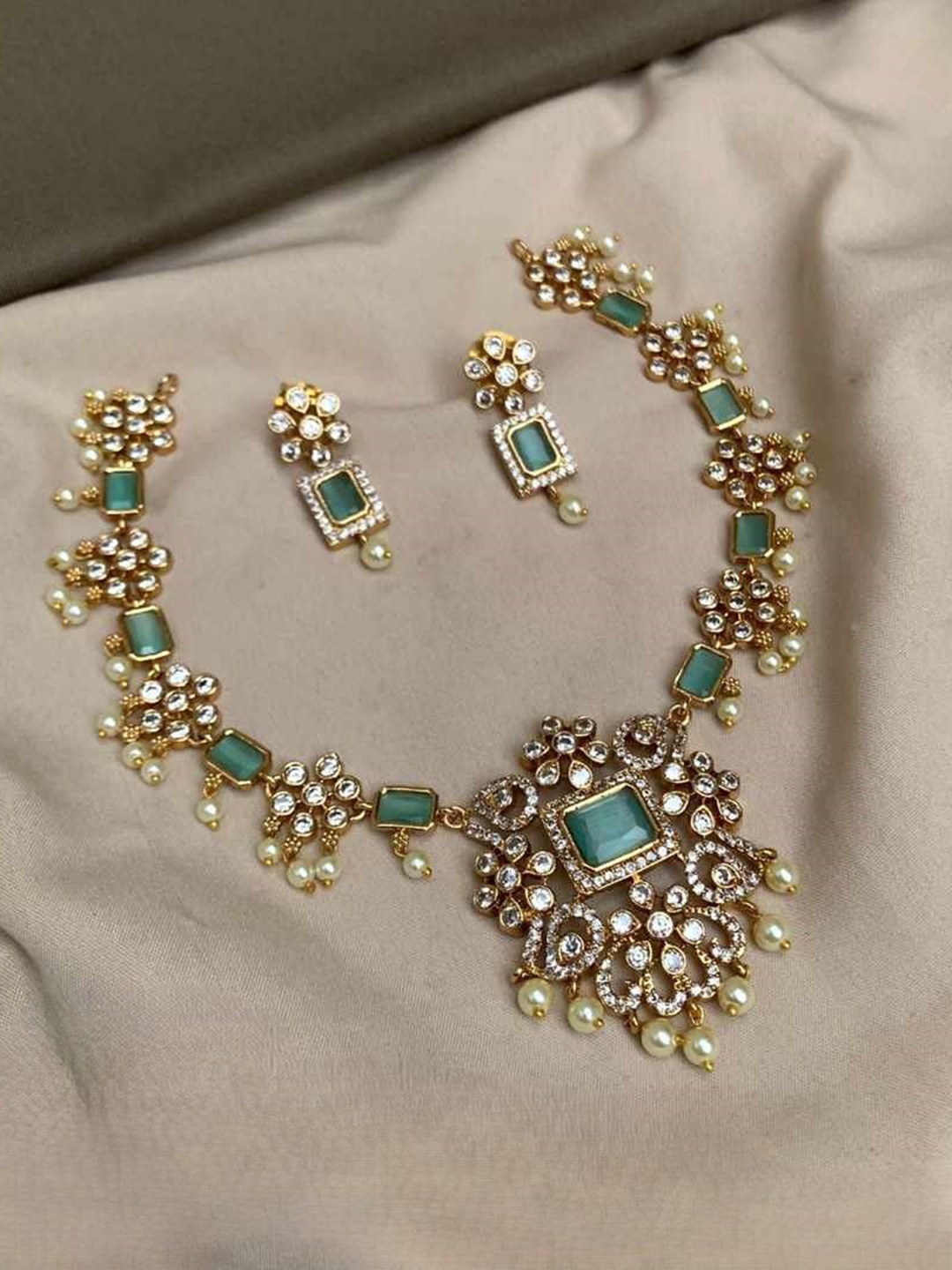 

D Rio Fashions Gold-Plated CZ-Studded Necklace & Earrings