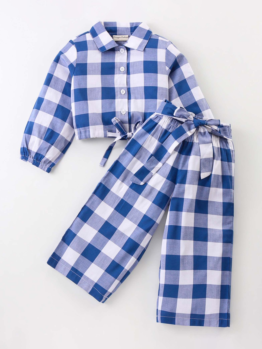 

CrayonFlakes Girls Checked Shirt With Palazzo, Blue