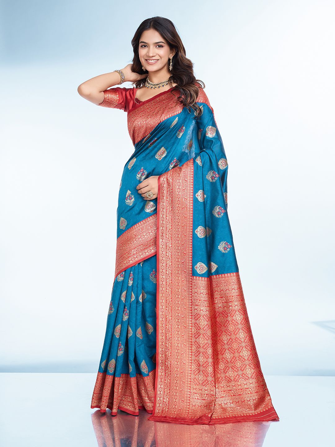 

RICH & ROMAN Woven Design Zari Pure Silk Banarasi Saree, Blue