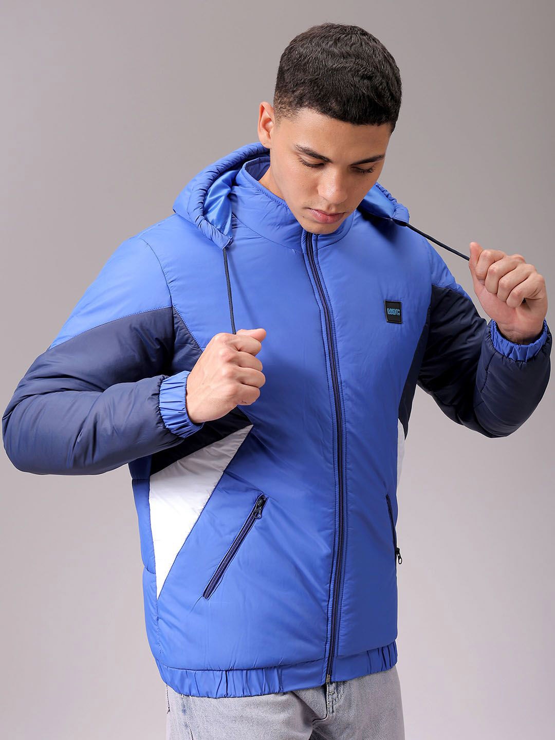 

The Indian Garage Co Men Hooded Colourblocked Casual Padded Jacket, Blue