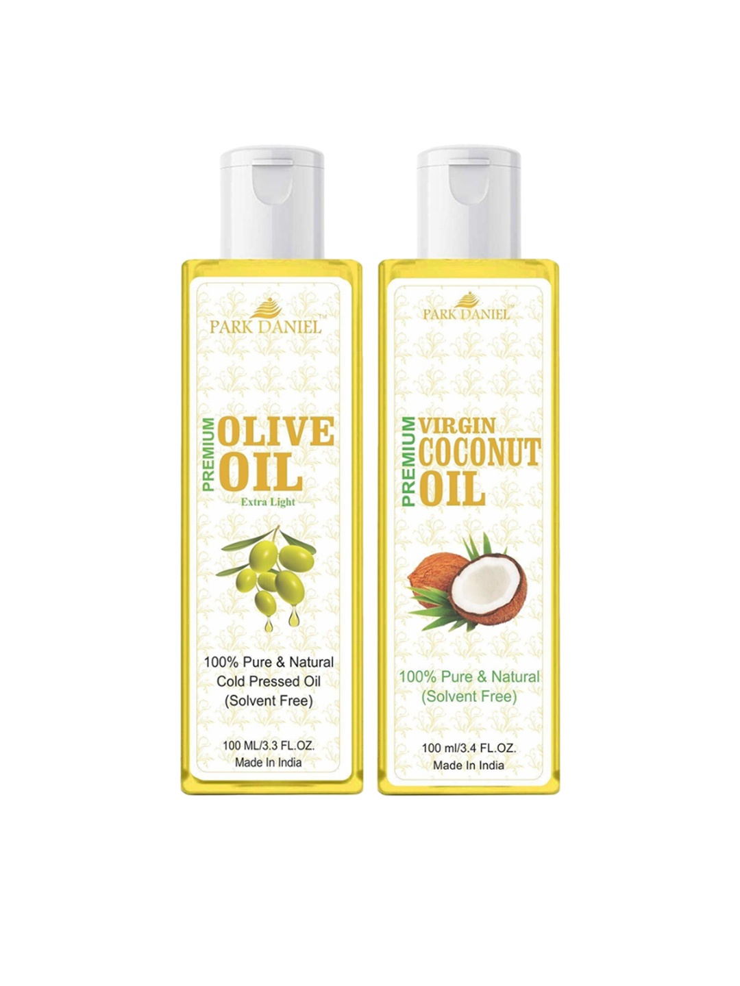 

Park Daniel Set Of 100% Cold Pressed Olive & Virgin Coconut Oil - 100 ml Each, Beige