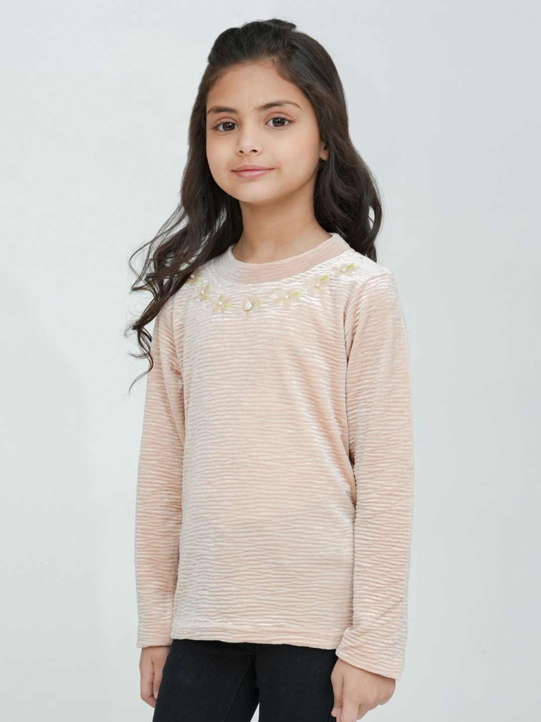 

PAMPOLINA Girls Round Neck Long Sleeves Sweatshirt, Beige