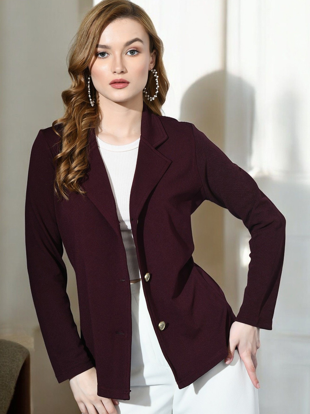 

IUGA Shirt Collar Hip length Button Shrug, Purple