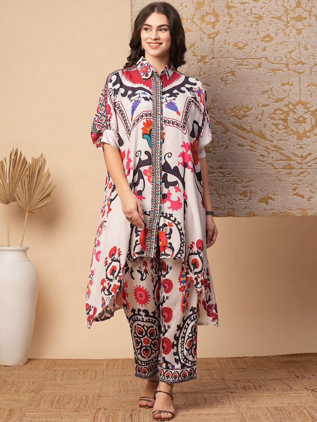 

FASHOR Printed Short Sleeve Tunic & Trouser, White