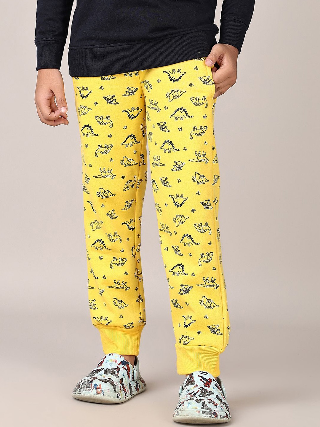 

V-Mart Boys Cartoon Characters Printed Cotton Mid Rise Joggers, Yellow