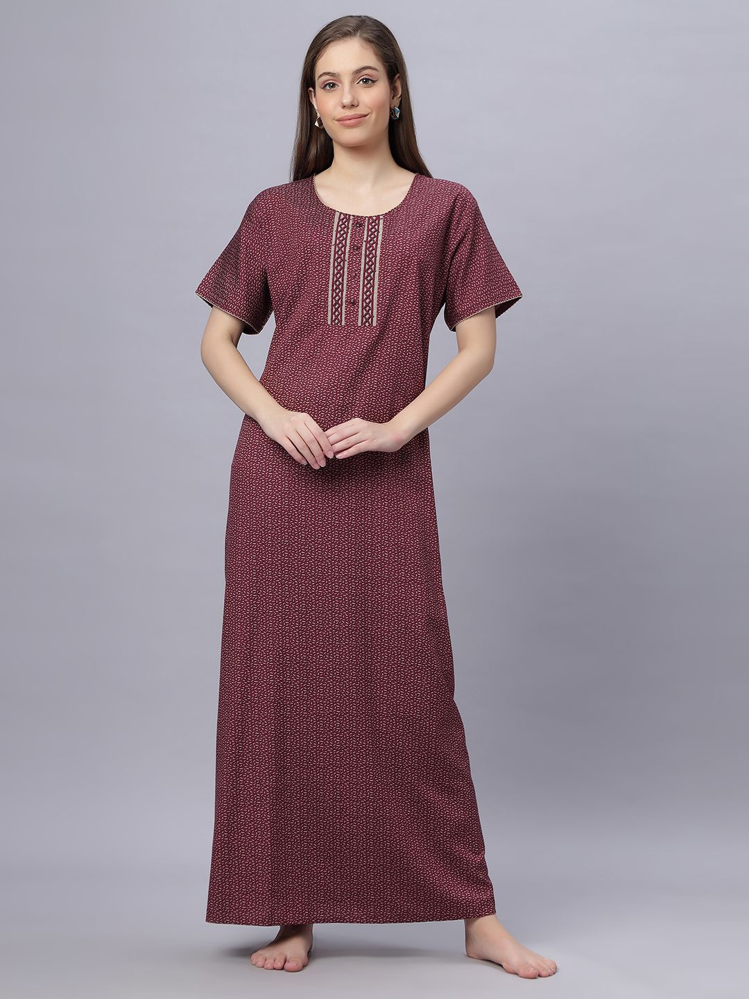 

QUIRA Women Printed Maxi Everyday Nightdress, Maroon