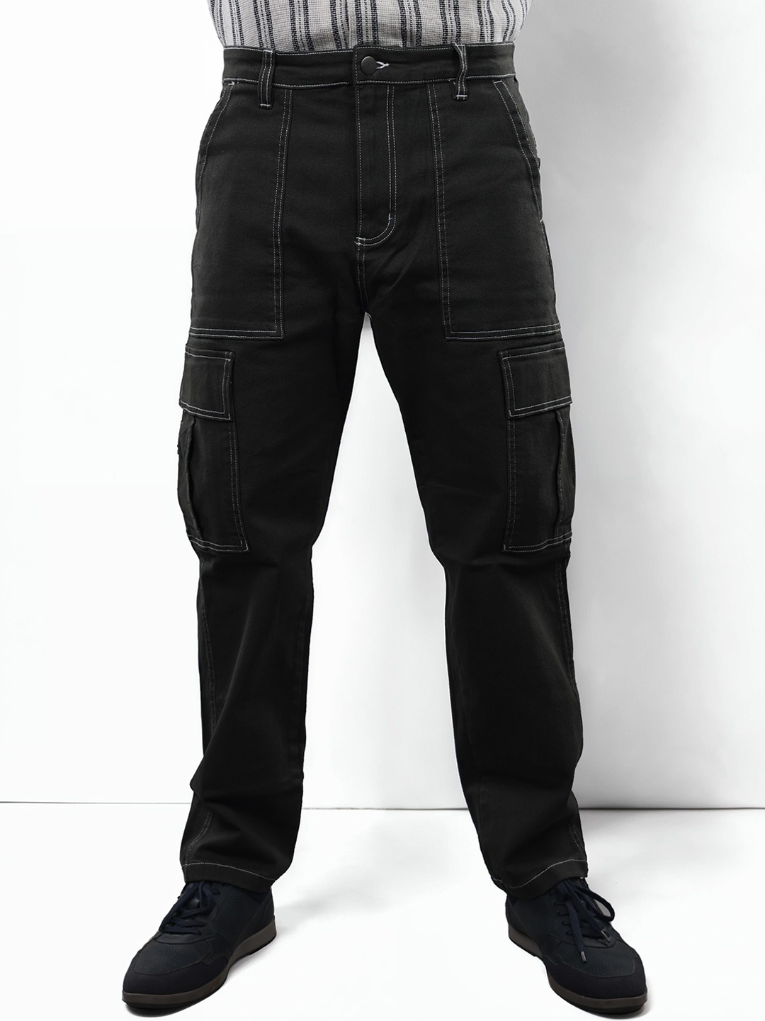 

Celio Men Straight Fit Easy Wash Cargos Trousers, Black