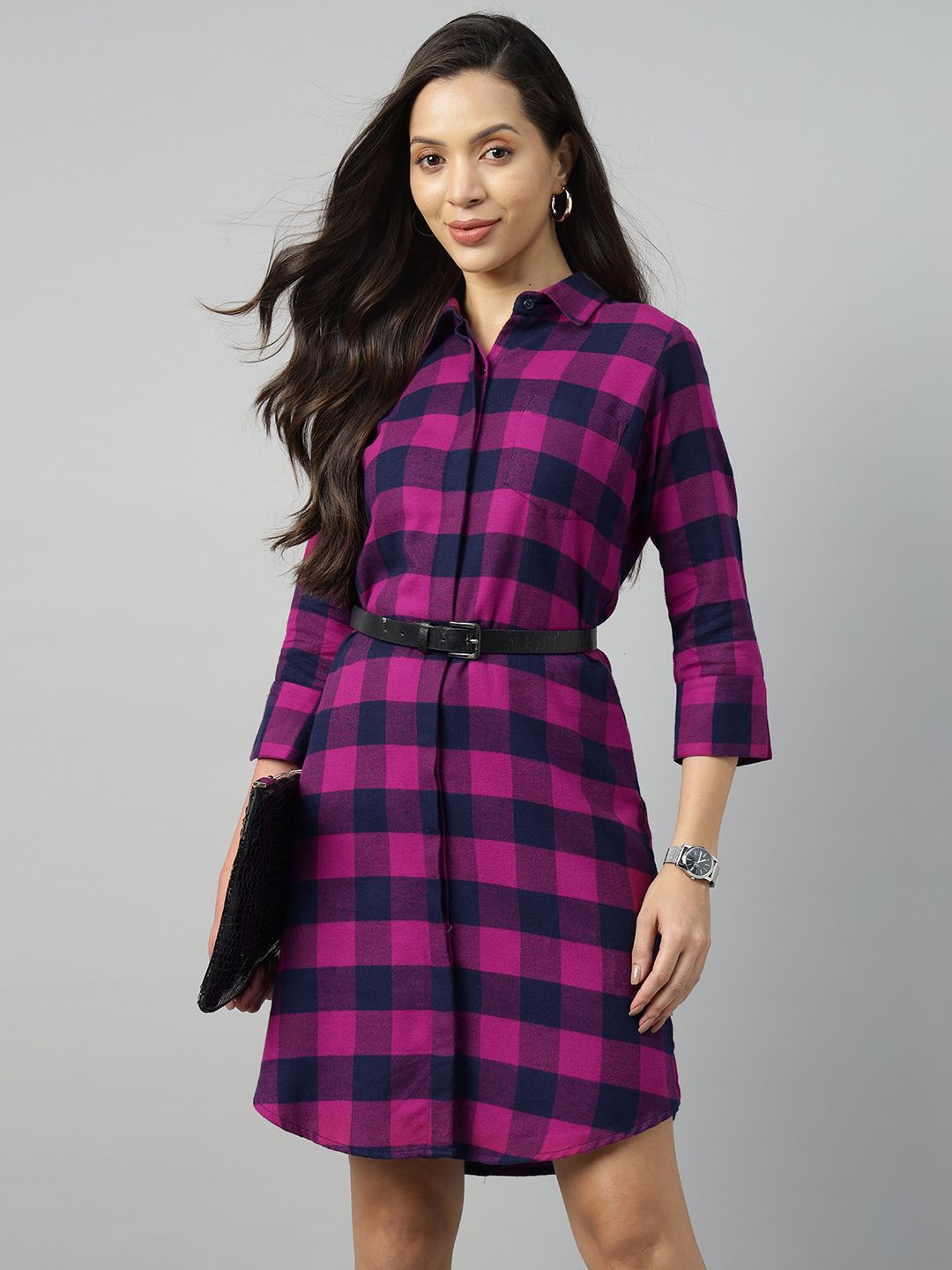 

Hancock Women Checked Formal Shirt Dress, Purple