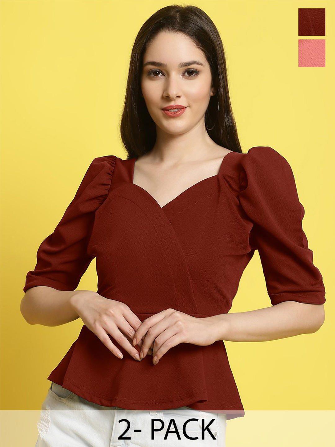 

Metronaut Pack Of 2 Sweetheart Neck Wrap Top, Maroon