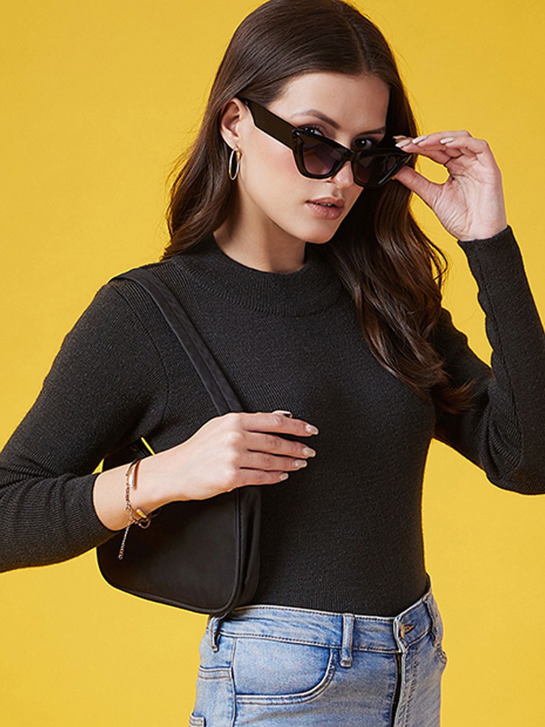 

CLAPTON Women Round Neck Woollen Pullover, Black
