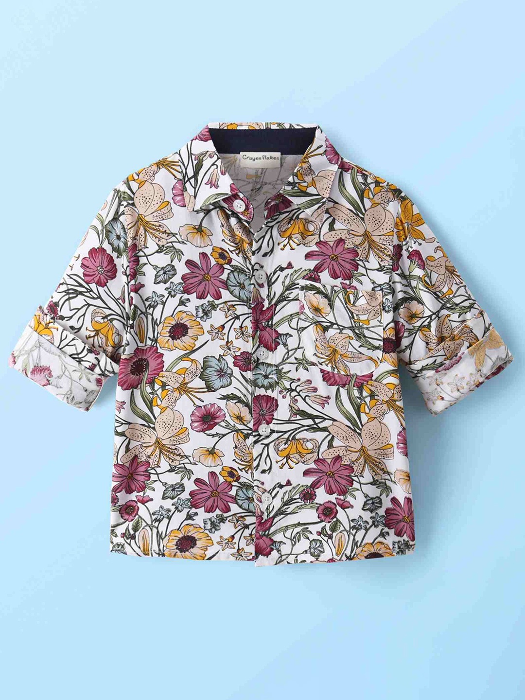 

CrayonFlakes Boys Spread Collar Floral Printed Casual Shirt, Off white