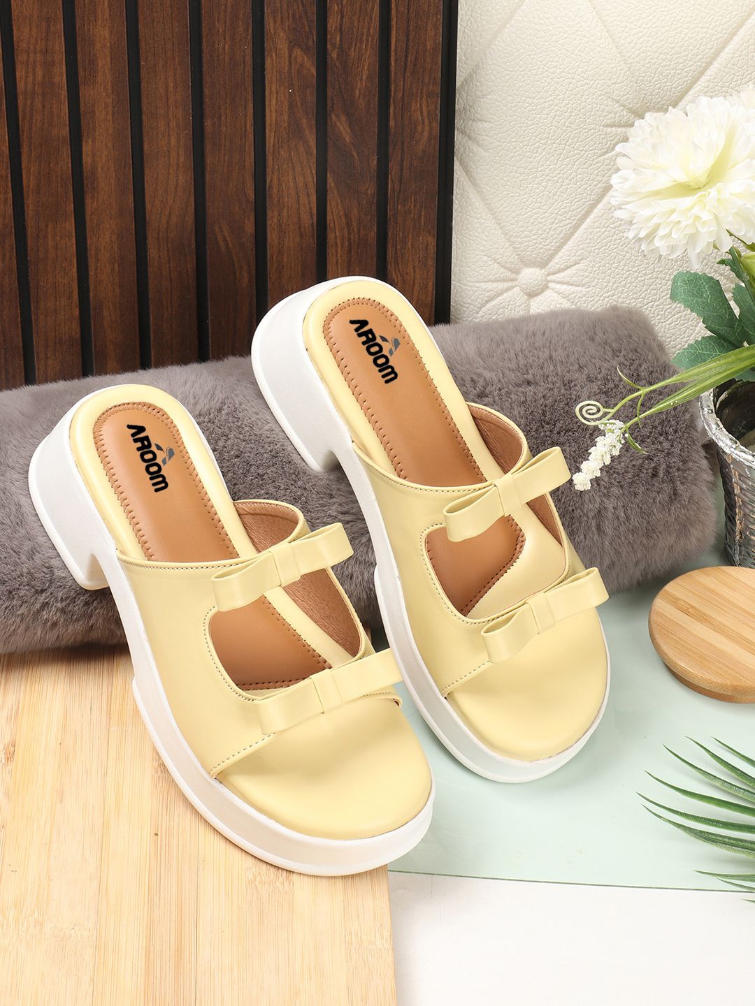 

AROOM Women Open Toe Casual Heel Comfort Sandals, Yellow