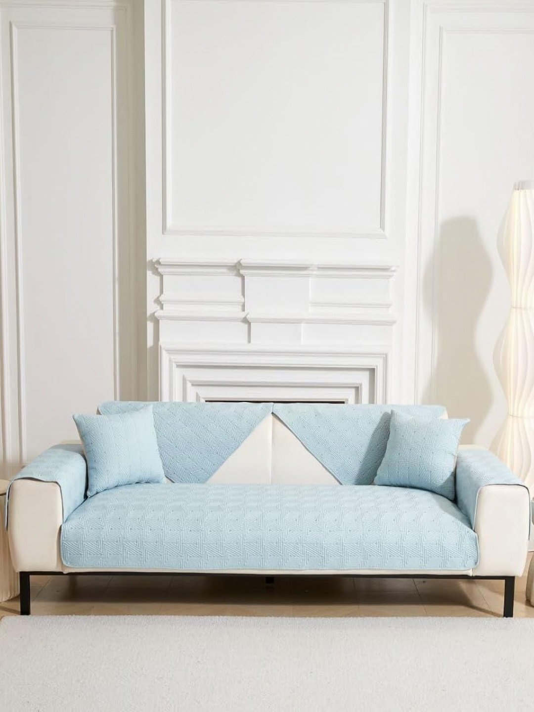 

HomeCloud Blue Cotton 4 Seater Sofa Cover With Arms