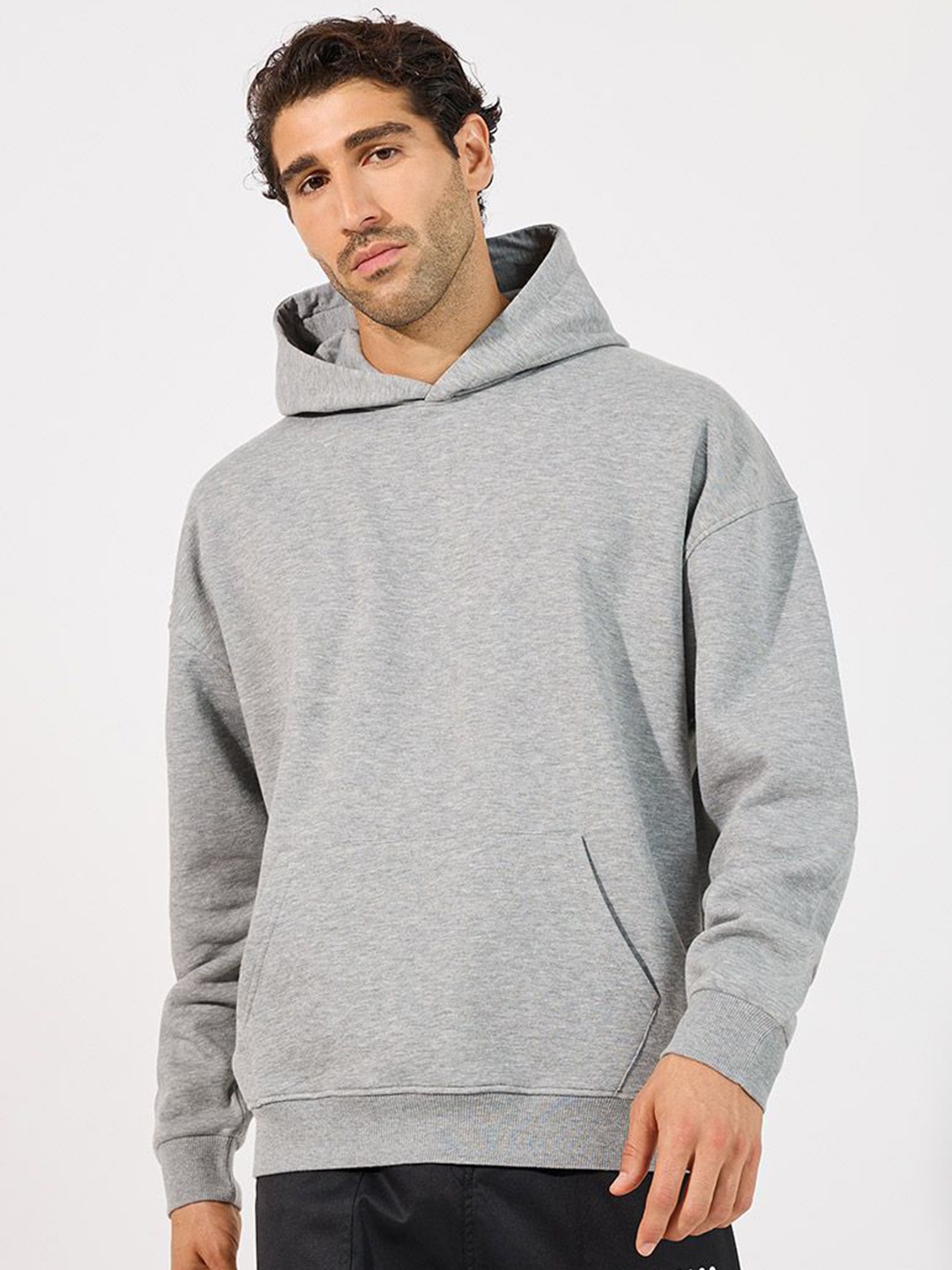 

Styli Oversized Fit Hooded Fleece Pullover Sweatshirt, Grey