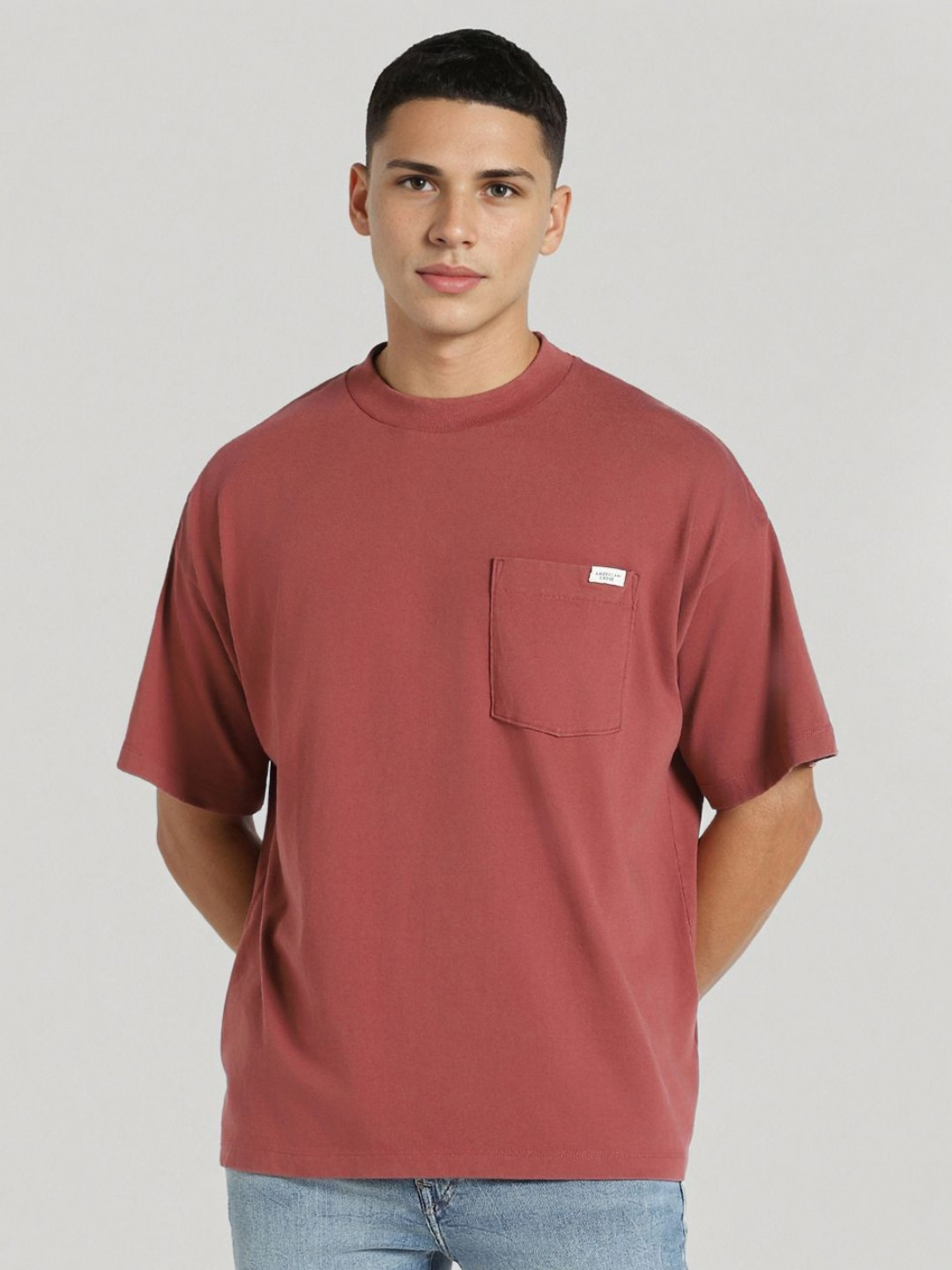 

AMERICAN EAGLE OUTFITTERS Men Solid Round Neck Cotton Oversized T-shirt, Red