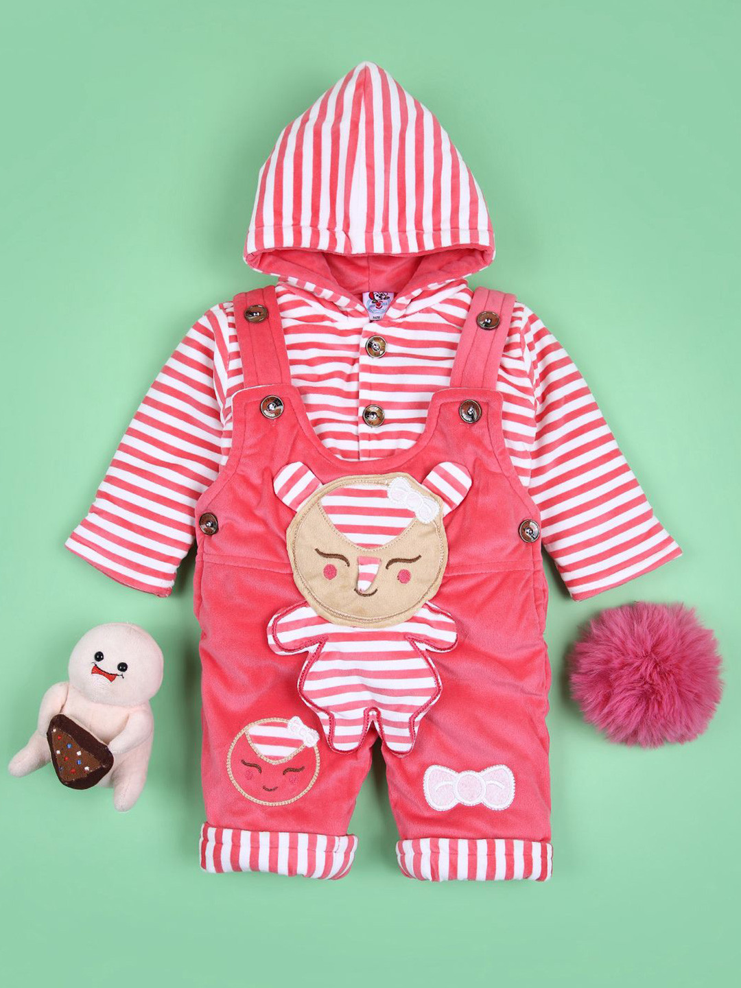 

V-Mart Unisex Kids Striped Coat with Leggings, Coral