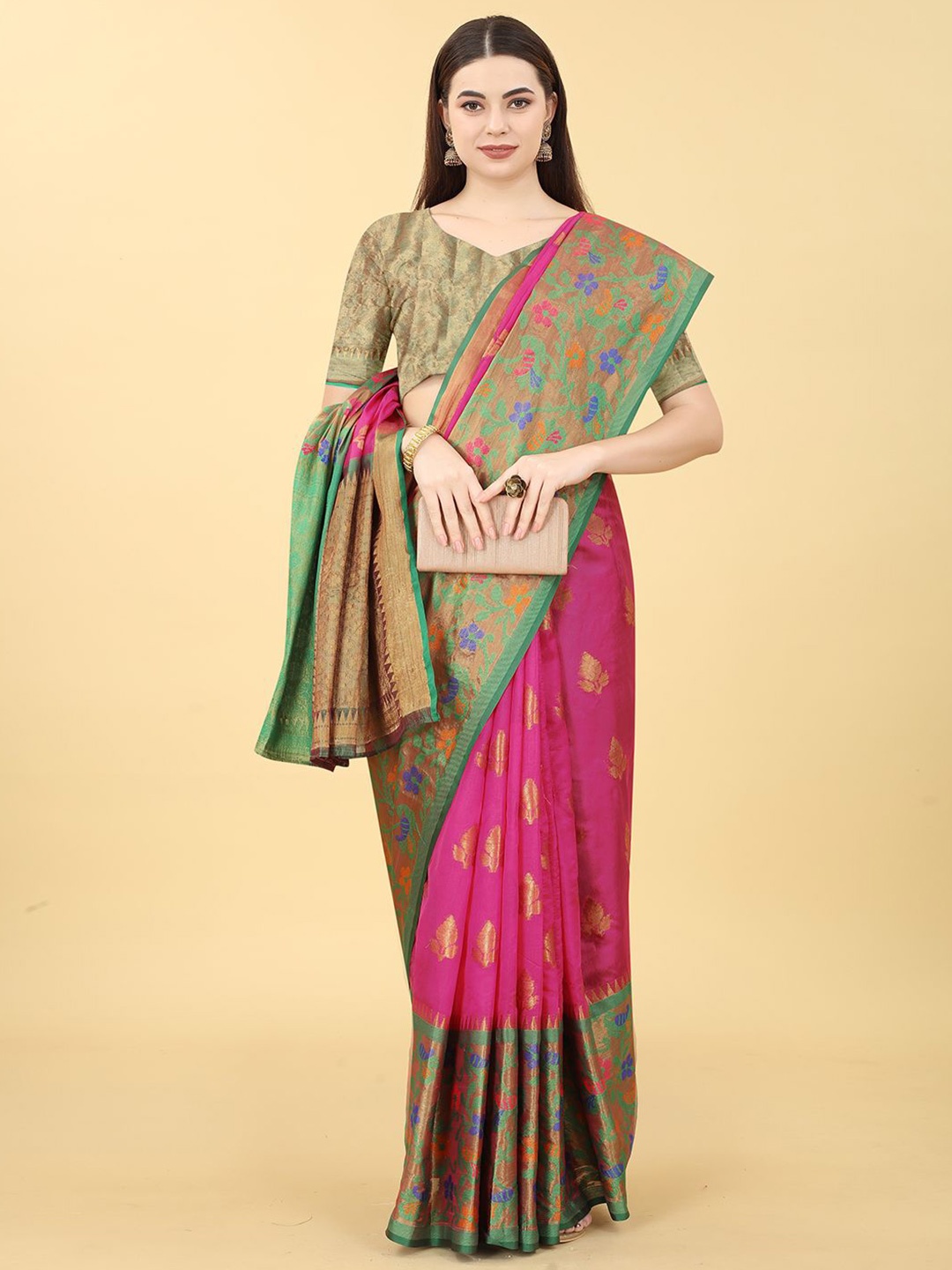 

JUST FASHION Woven Design Zari Art Silk Banarasi Saree, Red