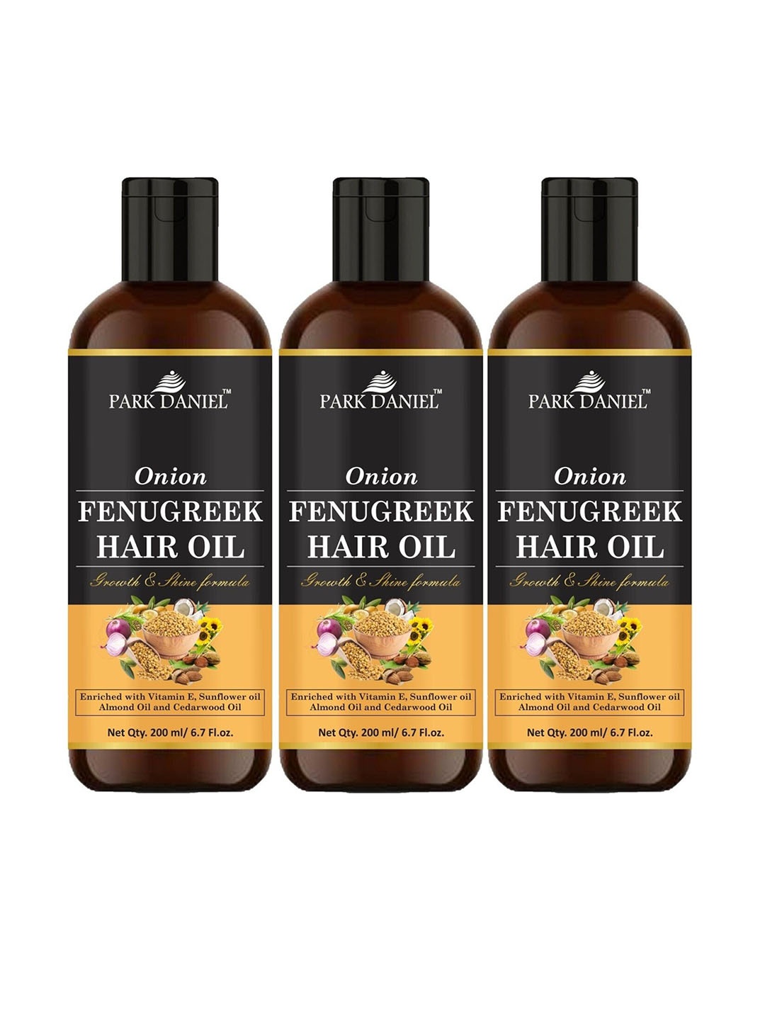 

Park Daniel Set Of 3 Onion Fenugreek Hair Oil - 200ml Each, Transparent