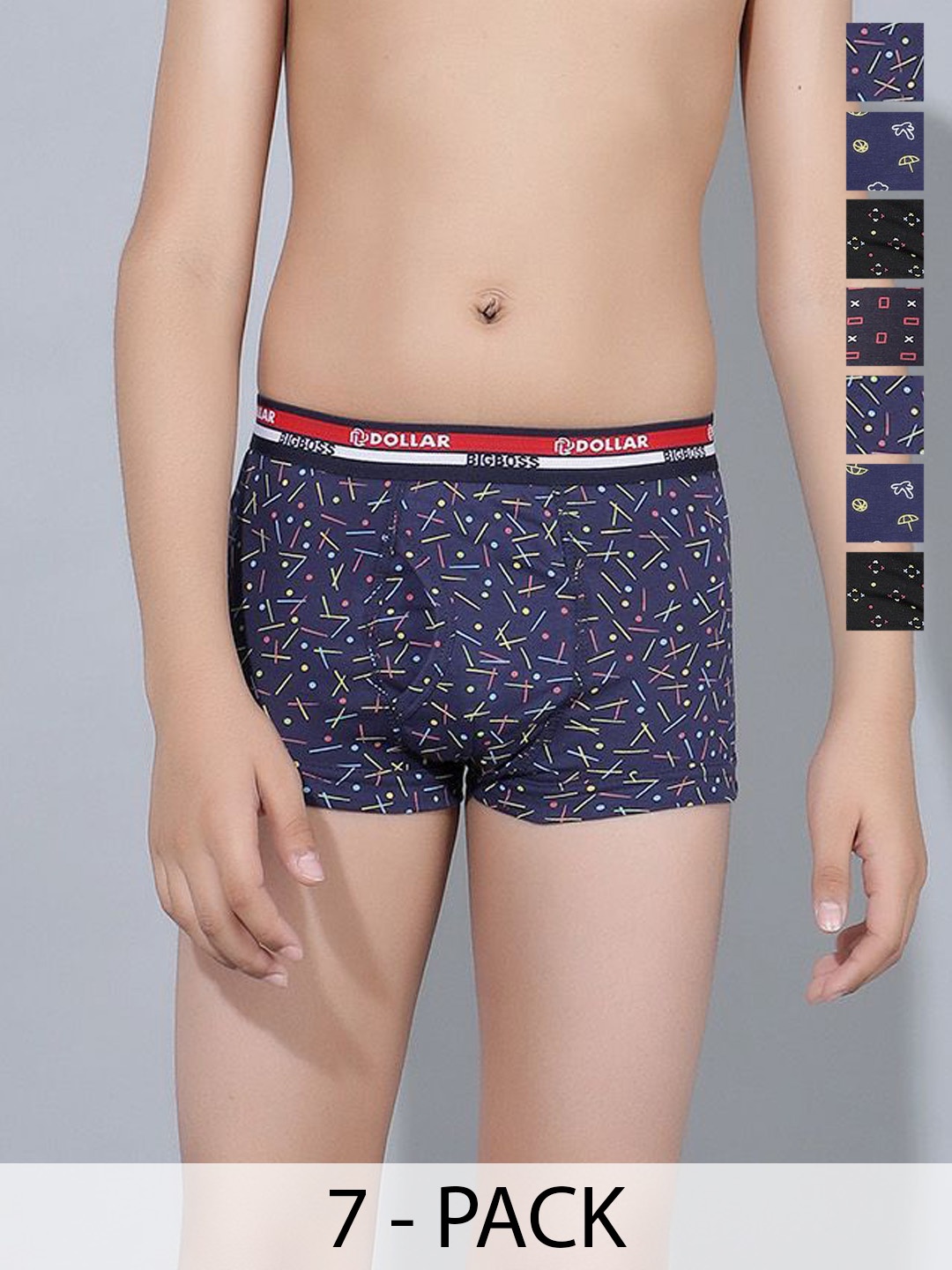 

Dollar Bigboss Boys Pack Of 7 Assorted Printed Trunks