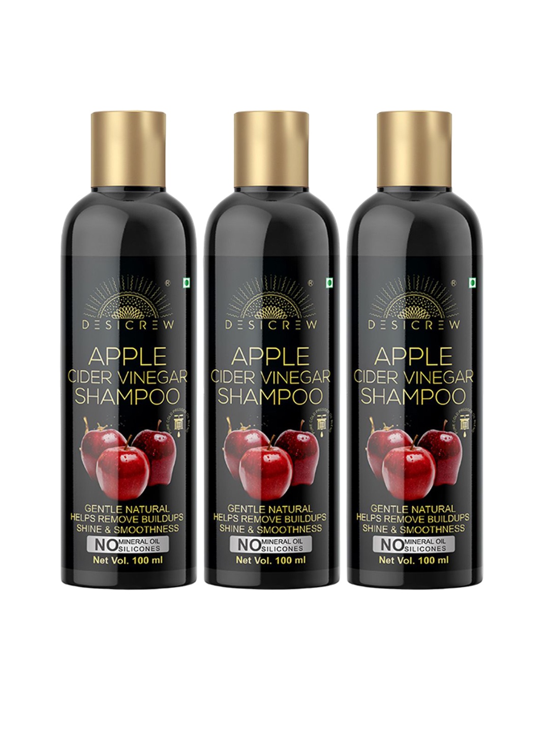 

Desi Crew Set Of 3 Shine & Smoothness Apple Cider Vinegar Shampoo - 100 ml Each, Black