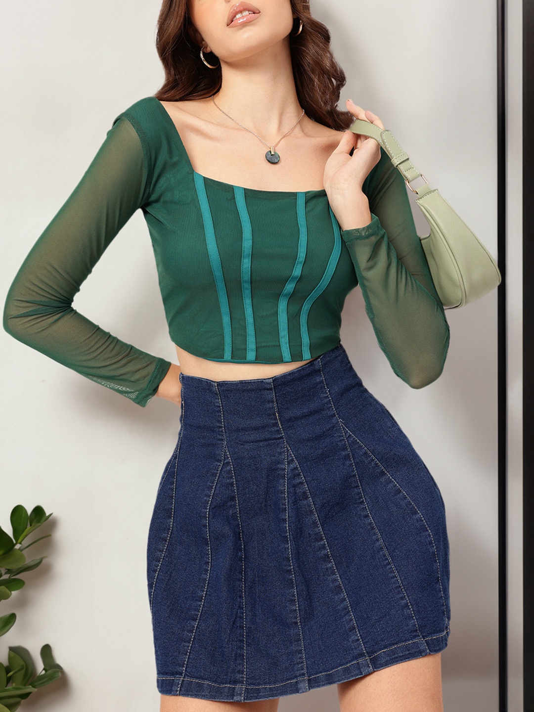 

DressBerry Corset Craze Semi-Sheer Crop Top, Teal