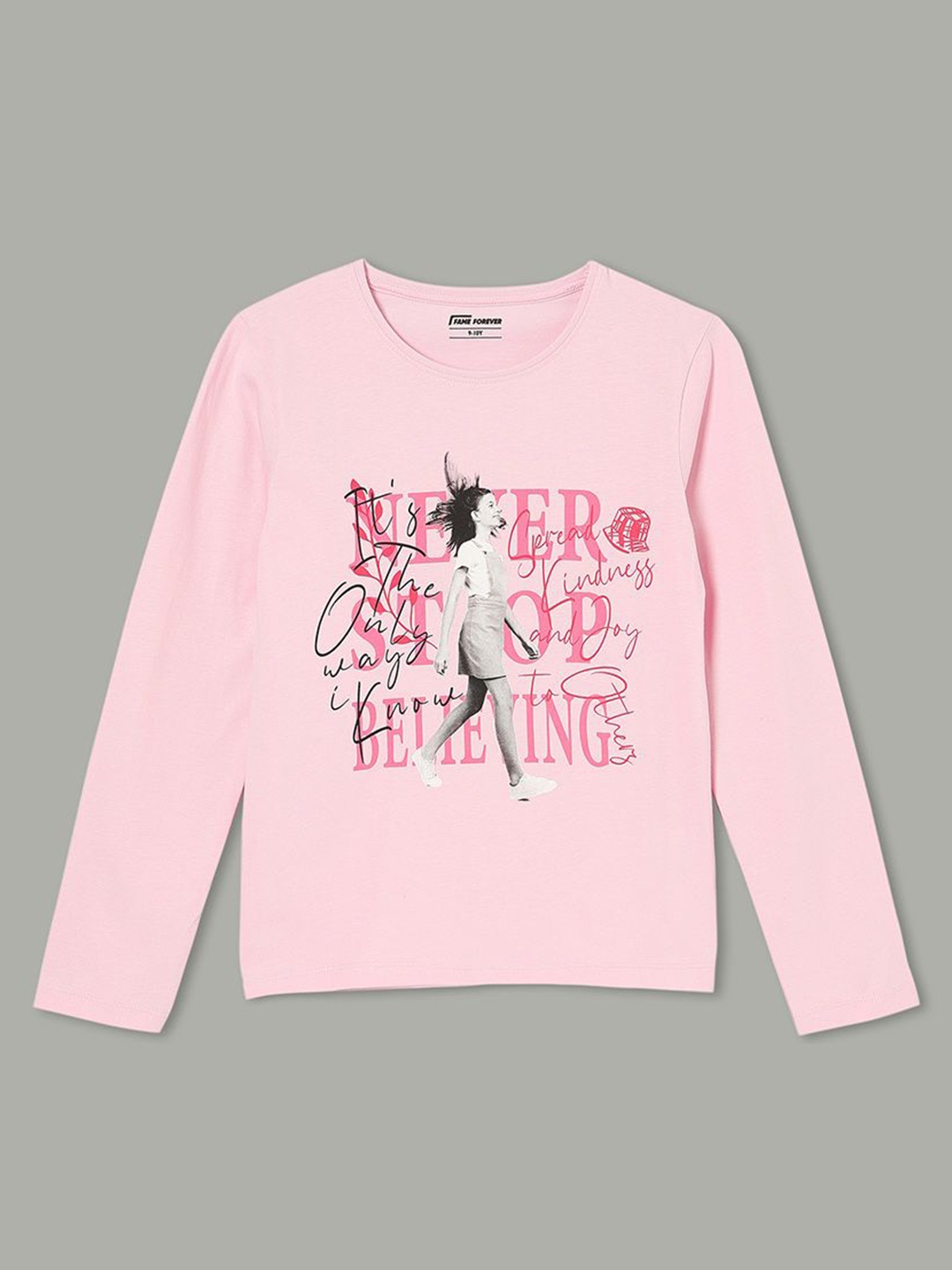 

Fame Forever by Lifestyle Girls Graphic Printed Round Neck Cotton T-shirt, Pink