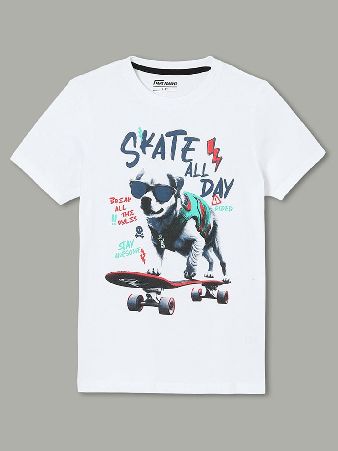 

Fame Forever by Lifestyle Boys Graphic Printed Round Neck Cotton T-shirt, White
