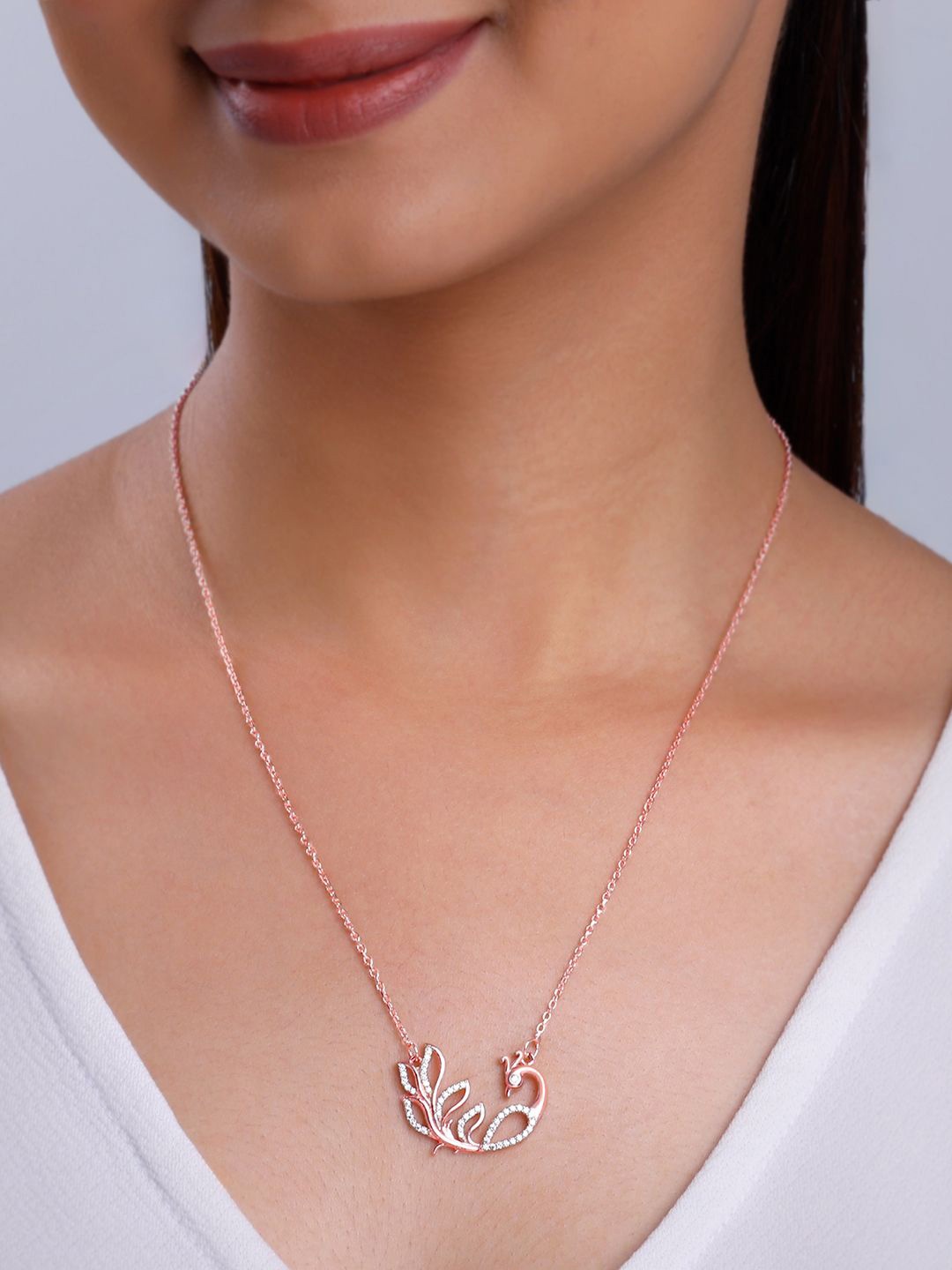 

GIVA 925 Sterling Silver Rose Gold-Plated Contemporary Adwitiya Morni Necklace