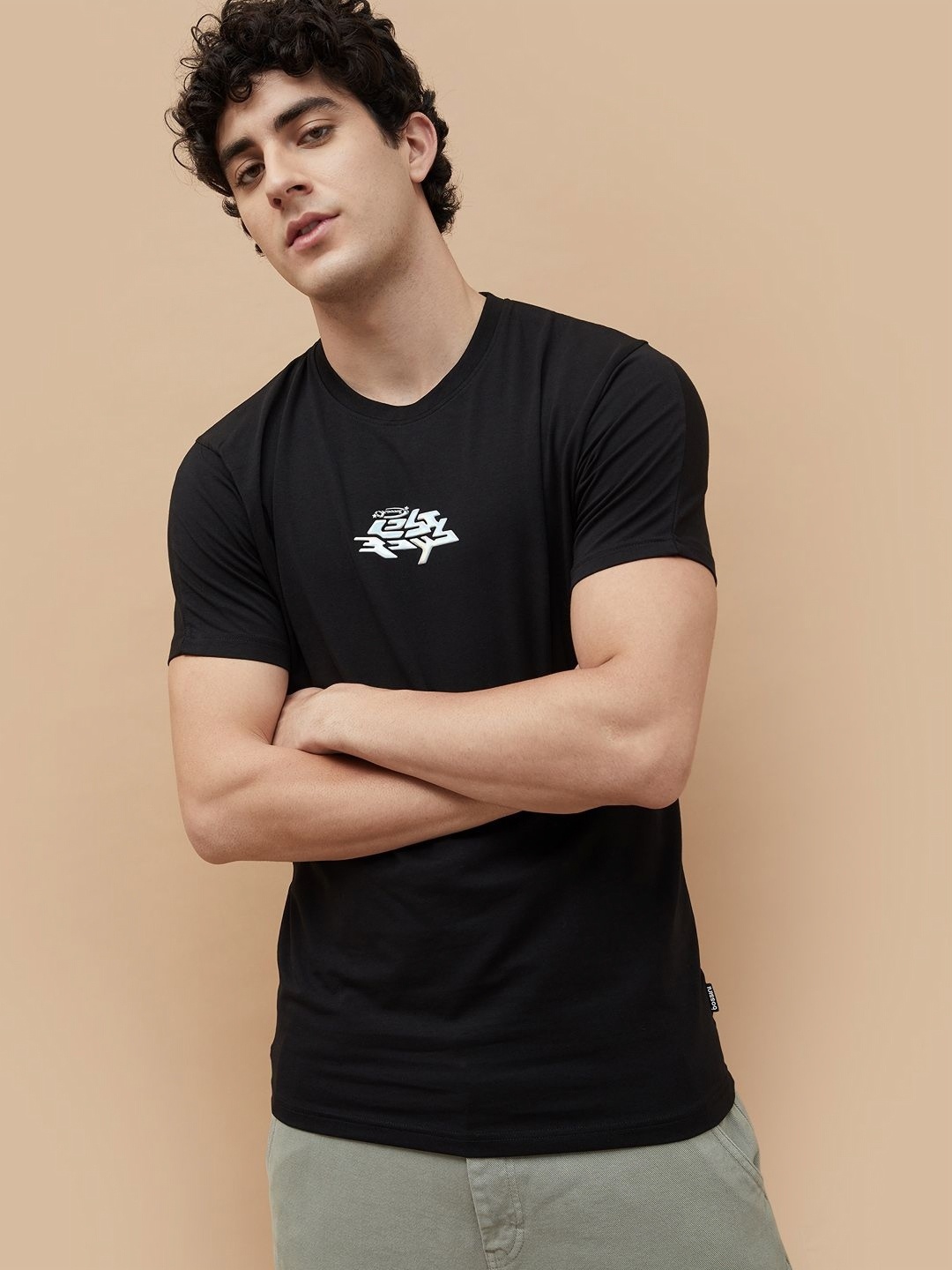 

Bossini Men Printed Indigo Applique T-shirt, Black