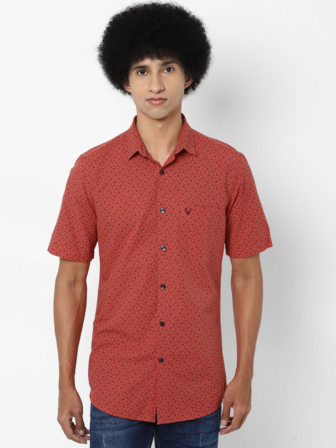 

Allen Solly Men Spread Collar Micro Ditsy Printed Cotton Slim Fit Casual Shirt, Rust