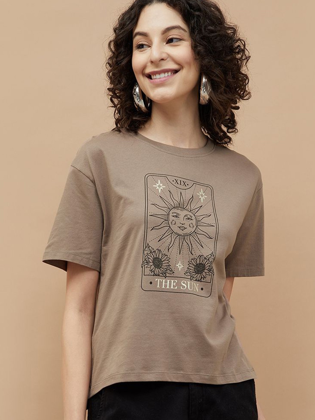 

Fame Forever by Lifestyle Women Printed Cotton Top, Brown