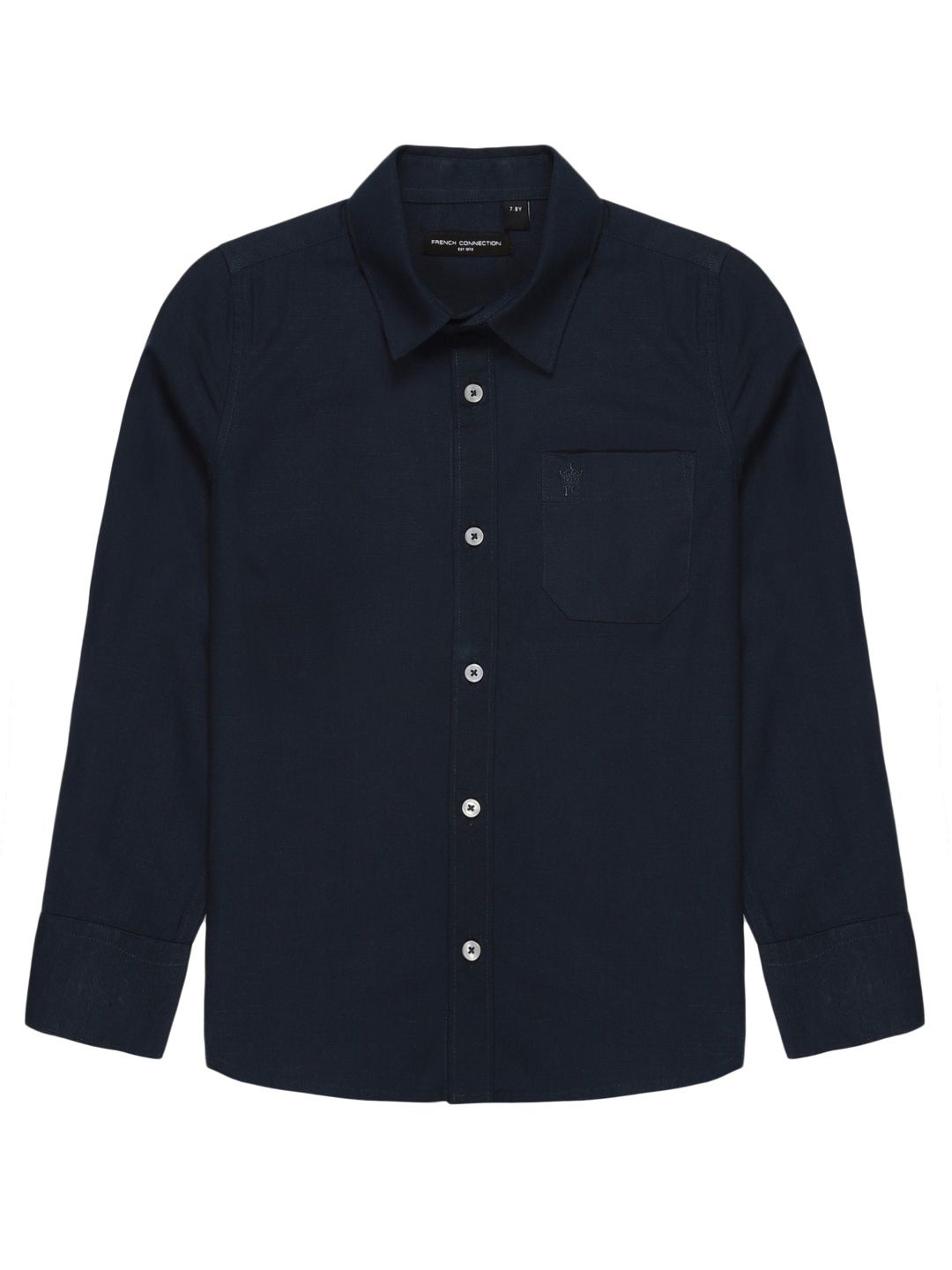 

French Connection Boys Premium Spread Collar Solid Cotton Casual Shirt, Navy blue