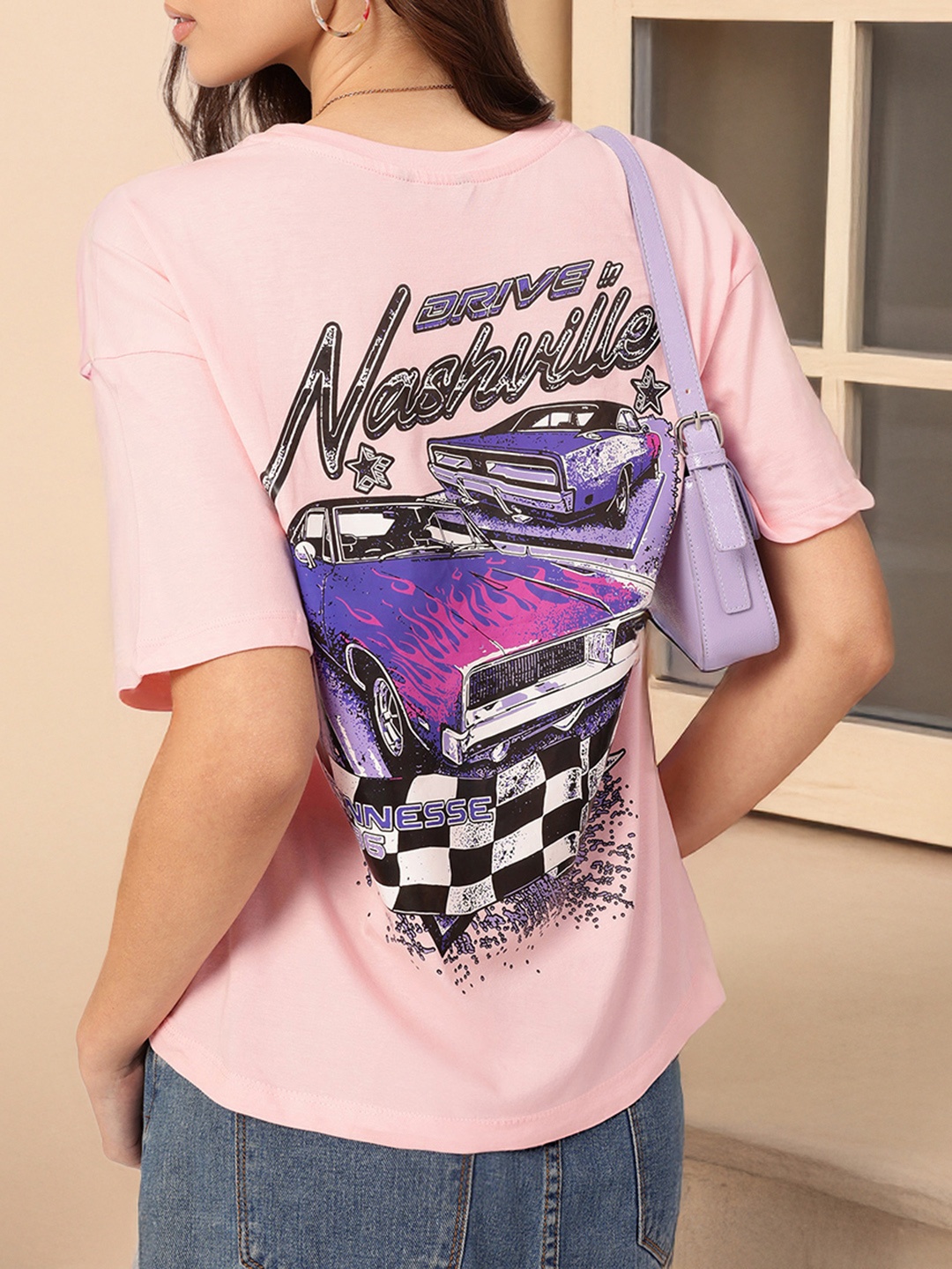 

DressBerry Nashville Honkytonk Graphic Printed Cotton Tee, Pink