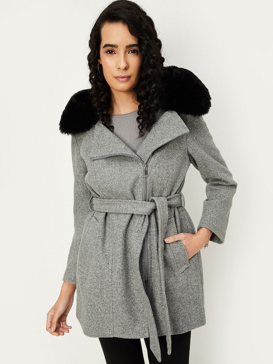 

max Women Polyester Fashion Jacket, Grey