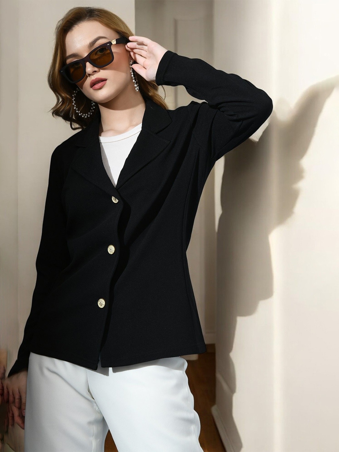 

IUGA Hip Length Button Shrug, Black