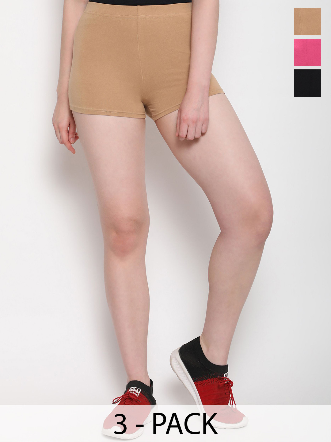 

Outflits Women Pack Of 3 Slim Fit Cycling Shorts, Beige