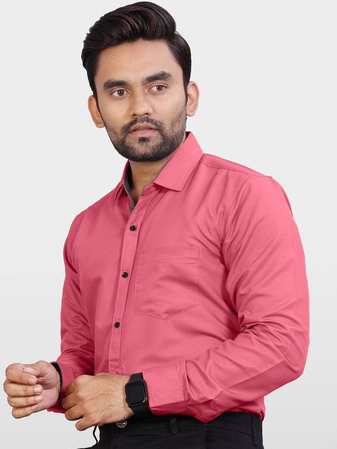 

Metronaut Men India Slim Spread Collar Solid Slim Fit Formal Shirt, Pink