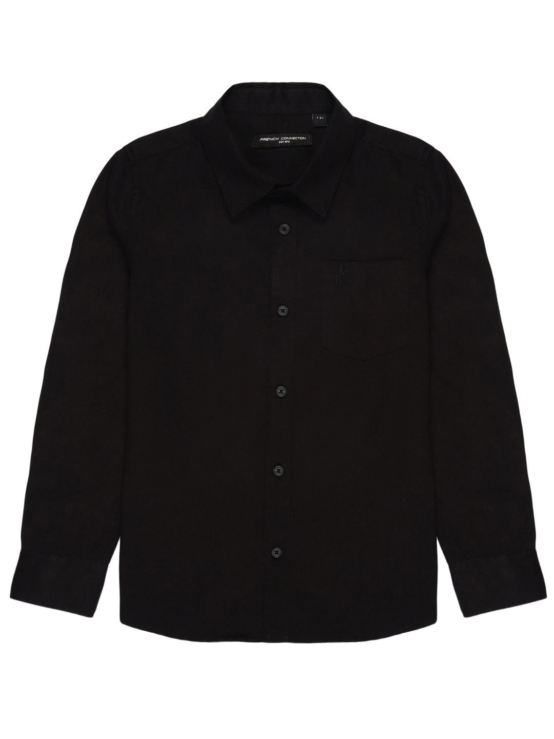 

French Connection Boys Premium Spread Collar Solid Cotton Casual Shirt, Black