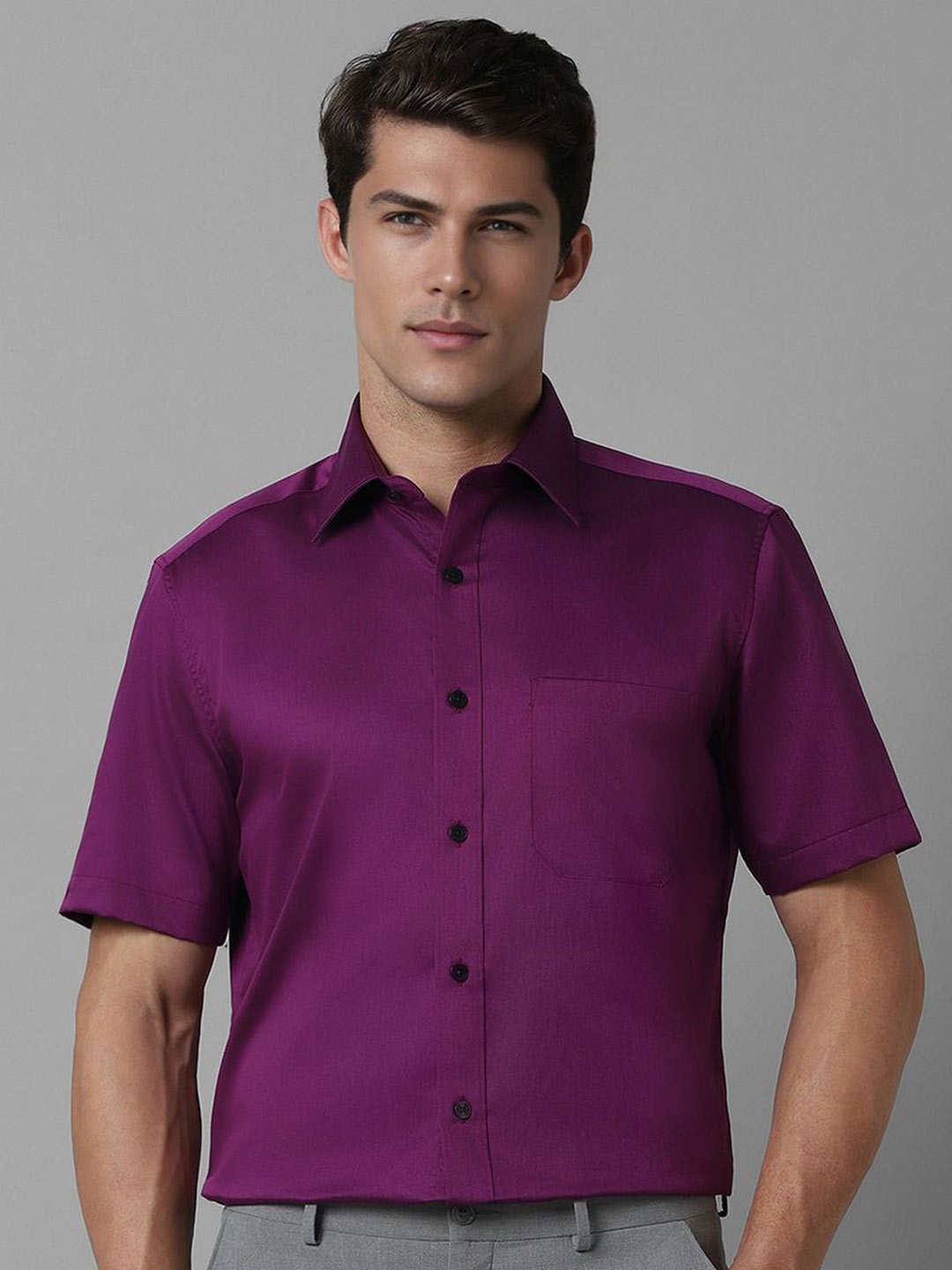 

Louis Philippe Men Spread Collar Textured Cotton Formal Shirt, Purple