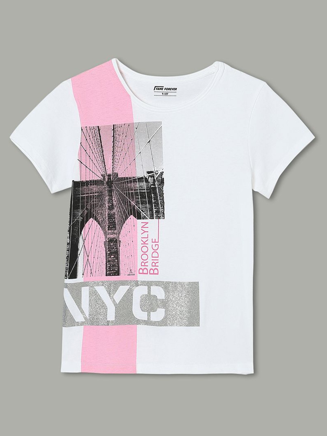 

Fame Forever by Lifestyle Girls Graphic Printed Round Neck Cotton T-shirt, White