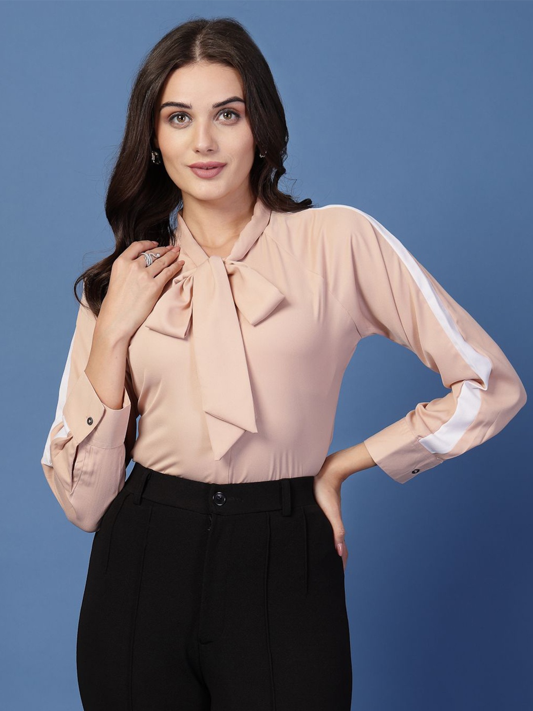 

Style Quotient Women Smart Opaque Colourblocked Formal Shirt, Nude