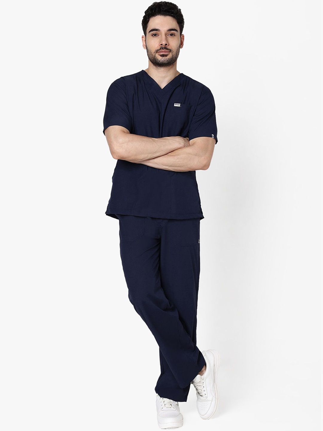 

KNYA Men Doctors Solid Active Scrub suits, Navy blue