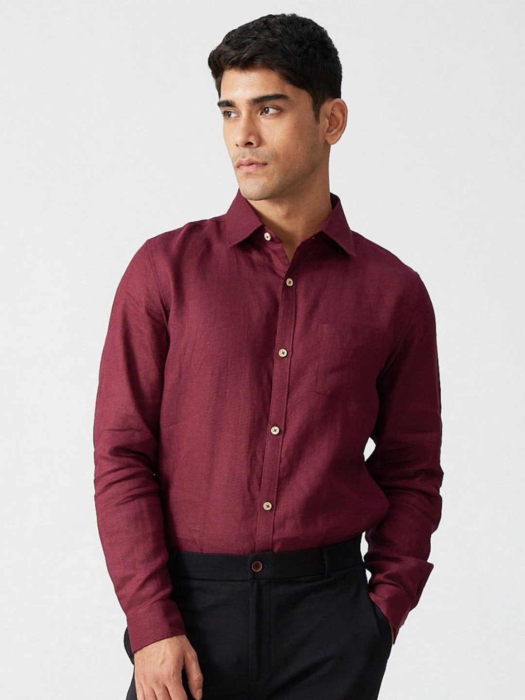 

Creatures of Habit Men Linen Shirt, Maroon