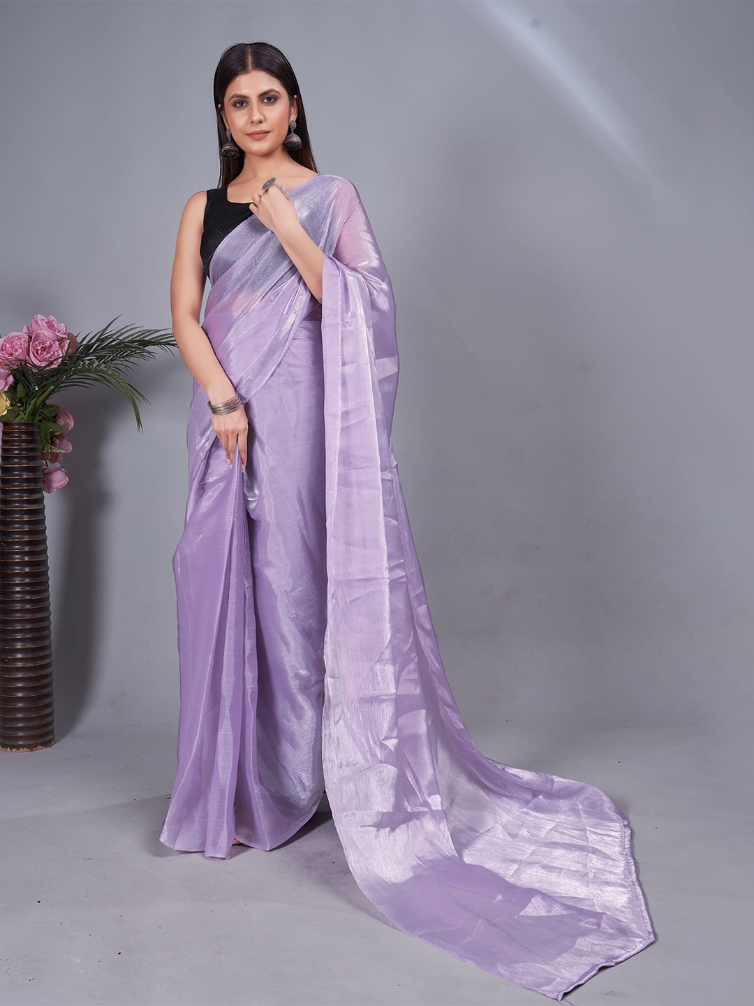 

V3 FASHION STUDIO Pure Crepe Ready to Wear Jamdani Saree, Purple