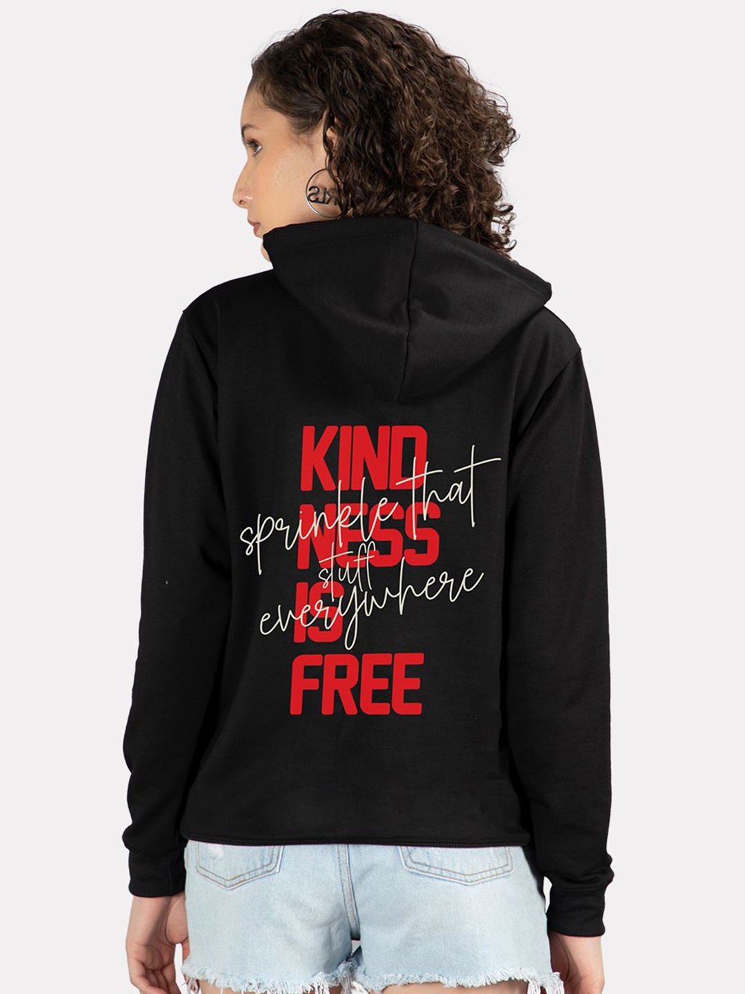 

Mad Over Print Women Printed Hooded Sweatshirt, Black